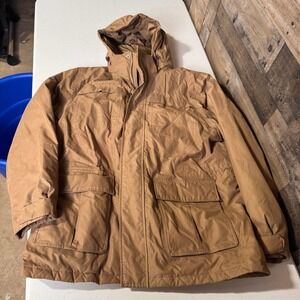 Lands End Coat Mens XL Brown Down Insulated Parka Hooded Winter 46-48 Heavy